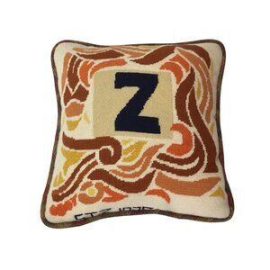 Vintage 1975 Needlepoint Pillow Initial Z Monogram Letter Retro Mod Groovy
